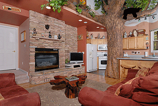 gas fireplace with a living room area