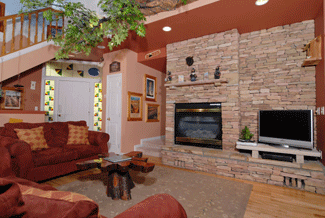 living room with large ceilings