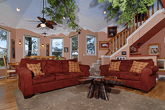living room area with cathedral ceilings