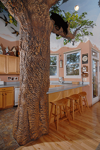 unique tree in the middle of the livingroom