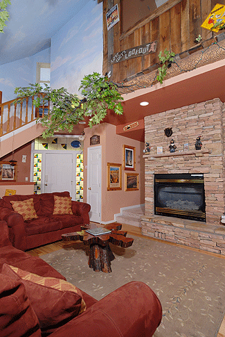 gas fireplace with rustic log accents