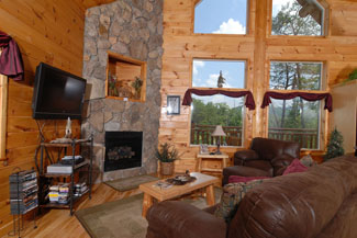 Pigeon Forge Log Cabin that features a gas fireplace
