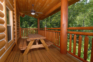 Cabin that features an outdoor picnic area for grilling