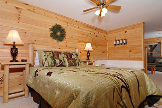 cabin bedroom with queen size bed