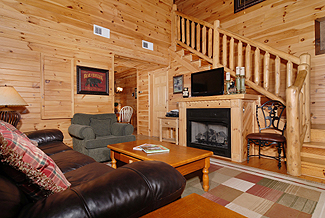 cabin living room with gas fireplace