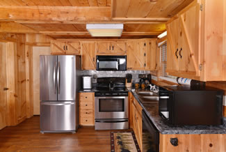 Pigeon Forge Cabin Rental One Bedroom Plus Loft fully equipped kitchen area