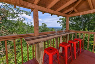 Tennessee Vacation Cabin Rental-Bluff Mountain Majesty-Deck Bar Top Overlooking the Pigeon Forge-Gatlinburg Mountains