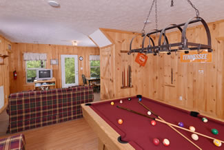 Pigeon Forge Cabin Rental with a lower level gameroom area that is great for a Pigeon Forge Family Retreat
