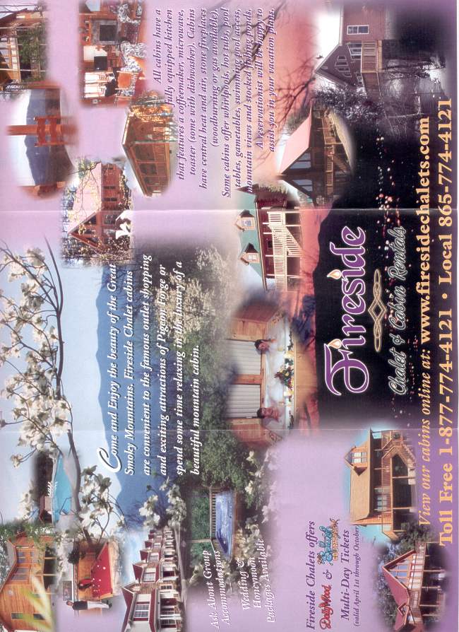 Fireside Chalets and Log Cabin Rentals of Pigeon Forge invites you to our uniquely designed chalets and log cabins, fully furnished and available for your Pigeon Forge or Smoky Mountain Vacation. Our chalets and cabins are located conveniently near the outlet malls, music theaters, and fine dining that "Action Packed" Pigeon Forge and The Great Smoky Mountains have become famous for.  Enjoy your Stay !!!