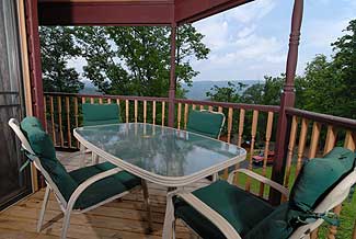 outdoor patio furniture overlooking a mountain view