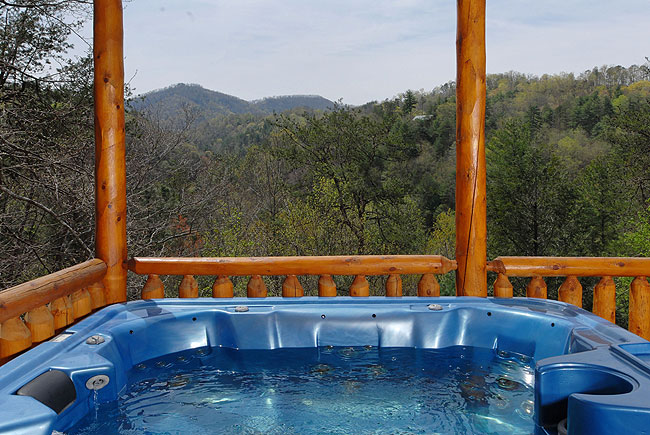 hot tub with mountain view