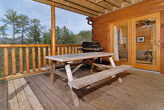 picnic table with wooded view