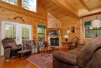 rustic log cabin with fireplace