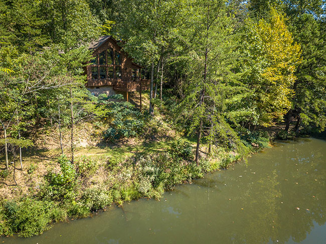 Private One Bedroom Pigeon Forge Vacation Cabin Rental on a Stocked Fishing Pond