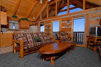 Rustic furnishings nake this beautiful cabin cozy