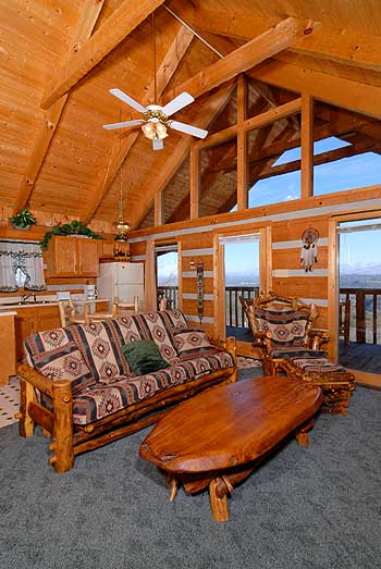 Vaulted ceilings and lots of light make this living room open and inviting