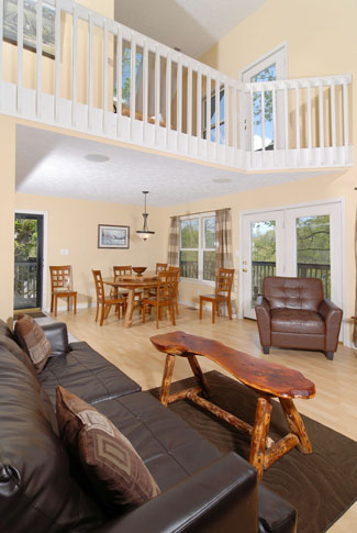 Pigeon Forge Chalet with a Living Room Lofted Area with a Flat Screen Television and a Fireplace