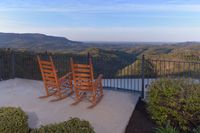 Awesome Smoky Mountain Panoramic Mountain View Seating Area Overlook the Pigeon Forge Parkway and the Great Smoky mountains