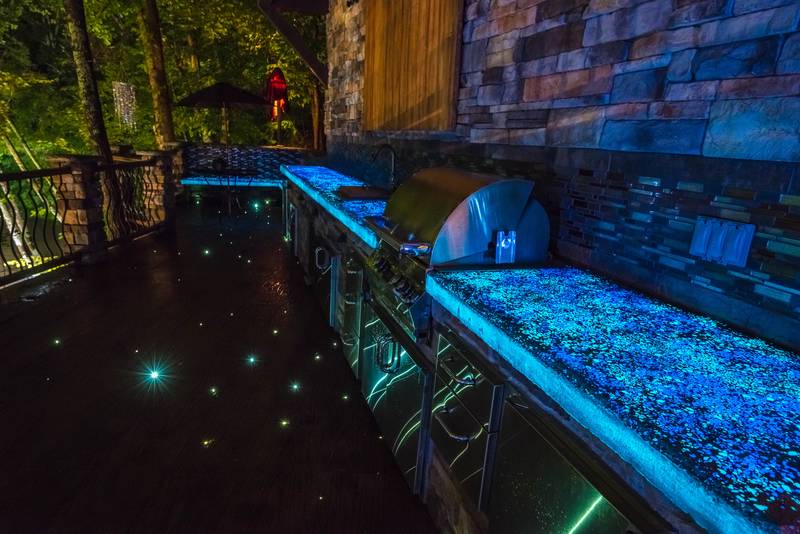 Crystal Waters glowing outdoor kitchen countertops