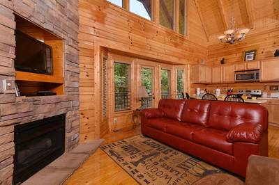 River Cabin living room with sleeper sofa