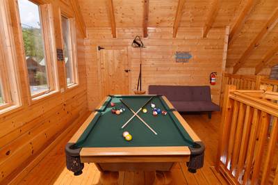River Cabin upper level open loft with pool table