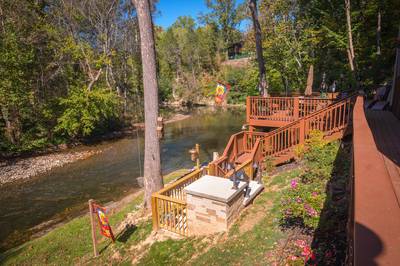 Crystal Waters lower level decks on the Little Pigeon River