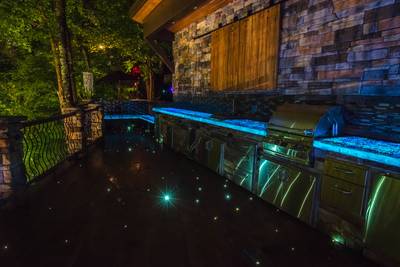 Crystal Waters outdoor kitchen with glowing concrete countertops