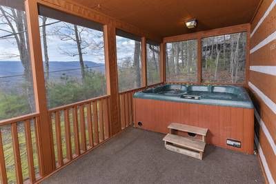 Pleasant View screened-in porch with hot tub