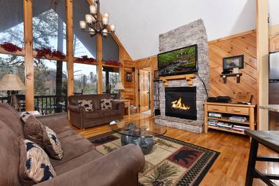A Beary Good Time vaulted ceiling and gas fireplace