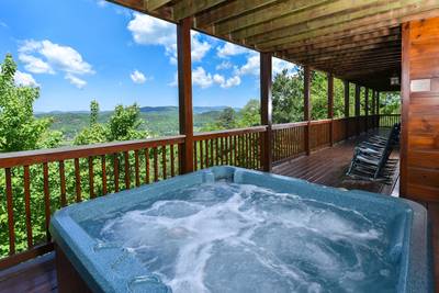 Getaway Mountain Lodge lower level covered wraparound deck views from hot tub