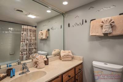 Rustic River bathroom with tub/shower combo
