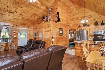 Three Bears main level living room and fully furnished kitchen