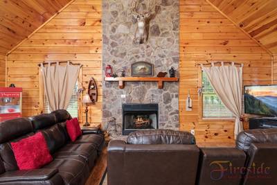 Three Bears main level living room with leather furniture