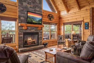 A Cabin of Dreams living room with large windows