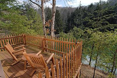 Reflections back deck overlooking lake