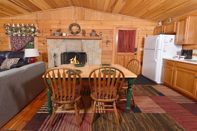 Walden Ridge Retreat living room with wood burning fireplace