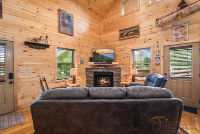 River Haven with stone encased gas fireplace