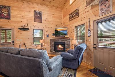 River Haven living room with 50-inch flat screen tv