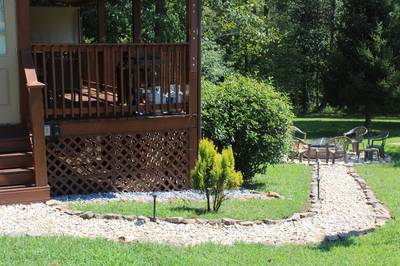 Bear Run covered back deck and outdoor fire pit