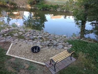 Lighthouse Harbor outdoor fire pit on the Little Pigeon River