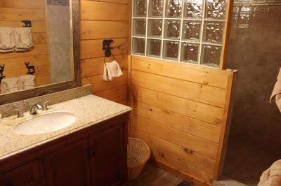 Getaway Mountain Lodge lower level bathroom 4 with walk-in shower