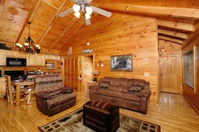 Down by the River living room and kitchen