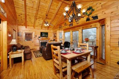 Down by the River dining area and living room