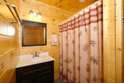 Timber Tree Lodge lower level bathroom 3 with tub/shower combo