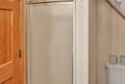Fuzzy Bear upper level bedroom 2 with walk-in shower