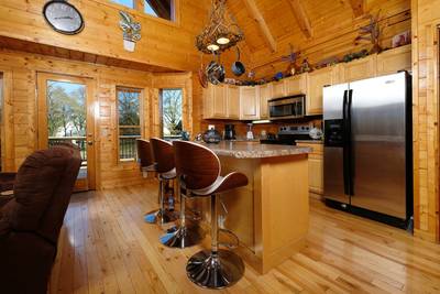 River Livin countertop bar and fully furnished kitchen