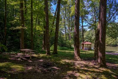 Caney Creek Mountain Area community picnic table, gazebo, and fully stocked catch and release fishing pond