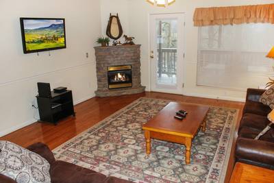 Grand River Canyon living room with gas fireplace