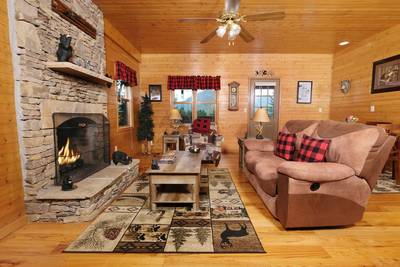 Bearfootin living room with gas fireplace