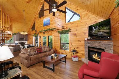 My Pigeon Forge Cabin living room with 50-inch flat screen TV